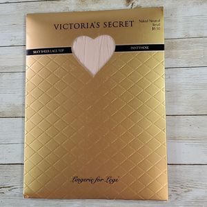 Vintage NEW VICTORIA'S SECRET‎ Naked Neutral Lace Top Pantyhose Stockings Small